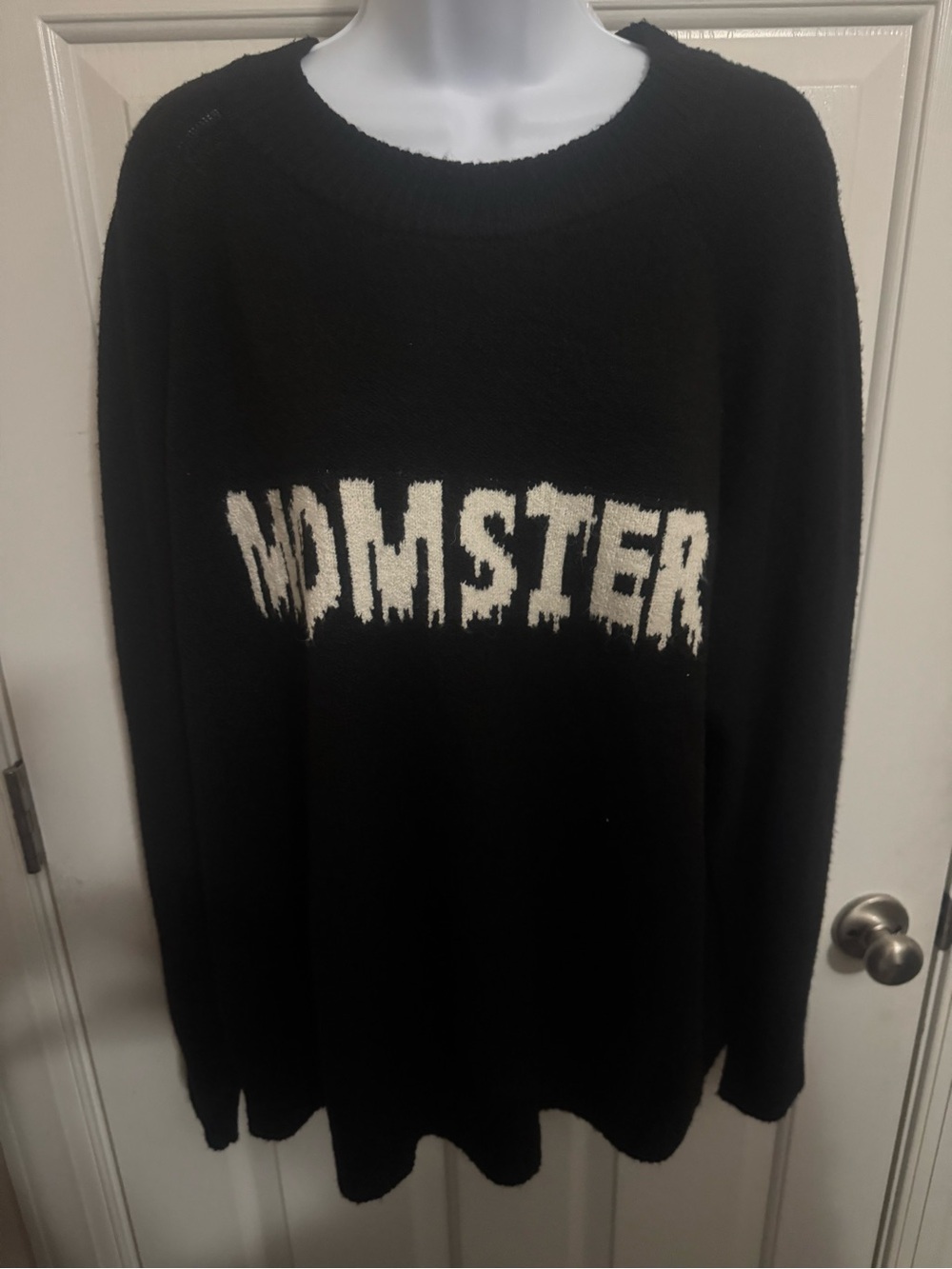 Black 'Momster' Crewneck Sweater - Women's Cozy Knit